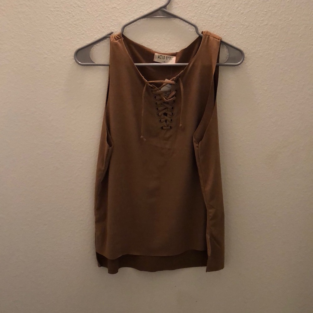 Tan cross cross tank top